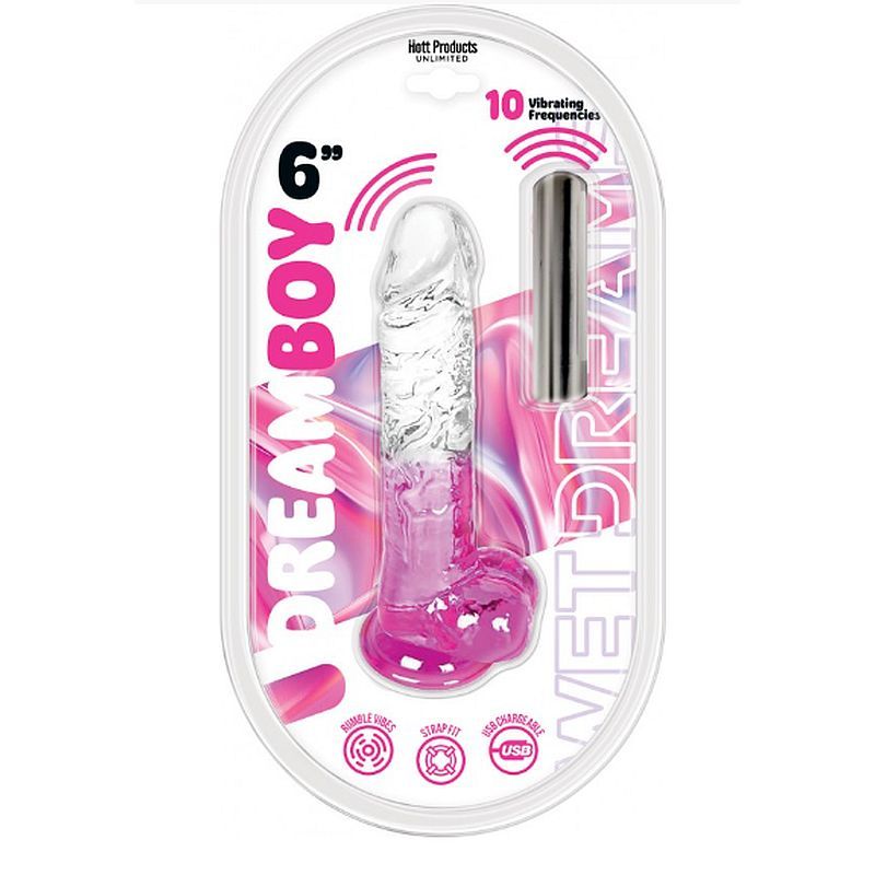 Jelly Vibrator Dream Boy USB 6in Pink image 1
